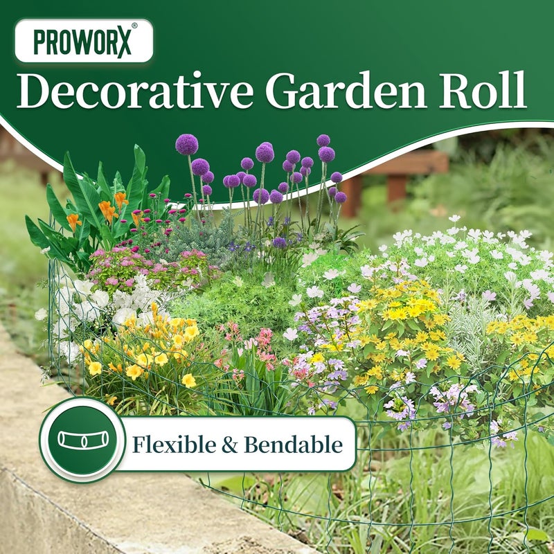 PROWORX 2 Rolls Green Garden Fence Border, 14 in x 40 ft Metal Folding Fence Wire Roll Garden Border Edging, Garden Fence Roll Flower Bed Fencing for Outdoor Yard - Image 2